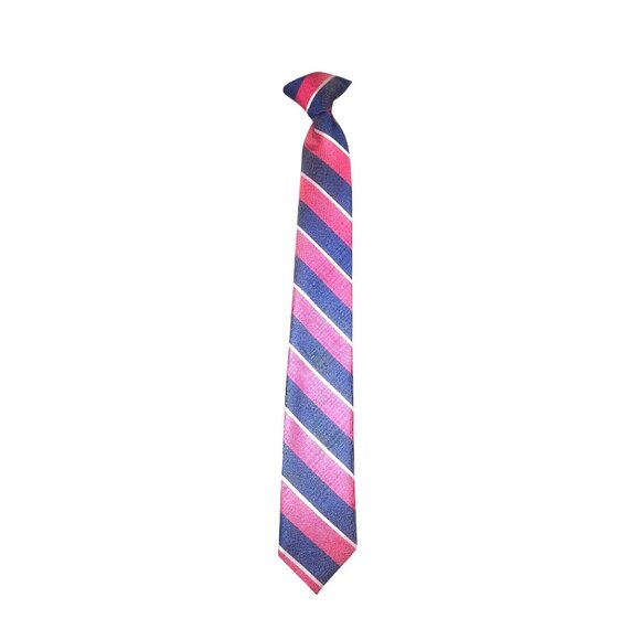 Boys  Pink & Blue Striped Polyester Neck Clip tie - Picture 1 of 4
